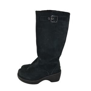 Crocs Cobbler Knee-High Wedge Suede Boots Black Wmn Size 7